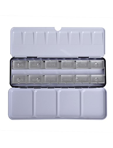 MEEDEN Empty Watercolor Tin Palette Paint Case Metal Box with 12 Transparent Full Pans