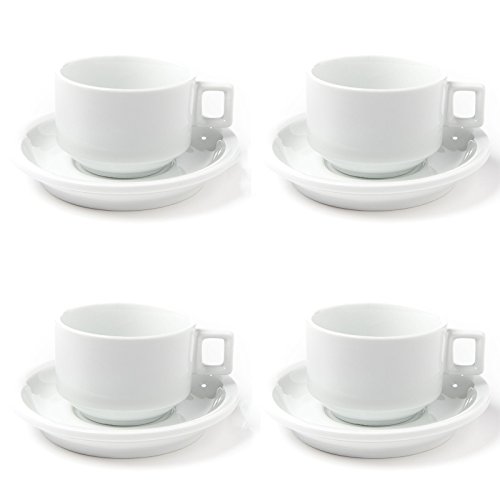 Huji Fine Porcelain 3.2 oz. Espresso Turkish Tea Coffee Cups and Saucers Drinkware Gift Set (4 Cups, 4 Saucers)
