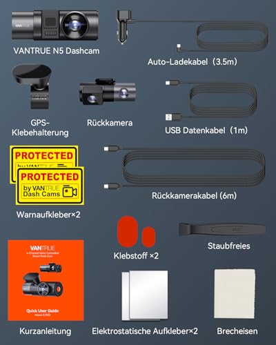 VANTRUE N5 4-Channel STARVIS 2 Dash Cam 5GHz WIFI GPS, 1944P/2.5K + Triple 3HDR 1080P Car Camera, Car Dashcam Voice Control 24h. Buffer Parking Mode, APP & 160°IPS Max 512G
