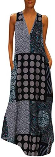 XmiralDress Women Sleeveless V-Neck Plus Size Loose Geometric Printing Dresses