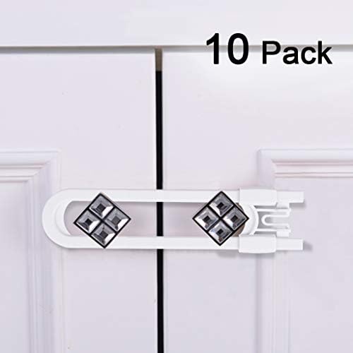 Sliding Cabinet Locks - Edealing U Shaped Child Safety Locks - Baby Proof Cabinet Latches for Doors, Knobs and Handles - Super Strong ABS Chemical-Free Plastic (10-Pack, White)