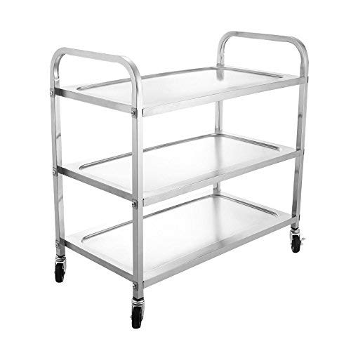 OrangeA Utility Cart 3 Shelf Utility Cart on Wheels 330Lbs Stainless Steel Cart Commercial Bus Cart Kitchen Food Catering Rolling Dolly (3 Shelf) - Thumbnail 3