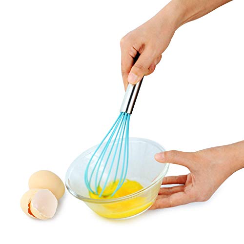 Set of 3 Multi-Color Silicone whisks with stainless steel handles. Milk & Egg Beater Balloon Metal Whisk for Blending, Whisking, Beating and Stirring. Whisks for cooking by Dragonn. (Multi Color)