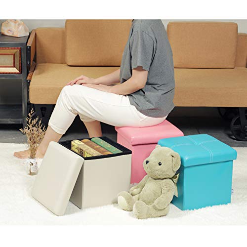 image for B FSOBEIIALEO Folding Storage Ottoman Cube with Faux Leather Toy Chest