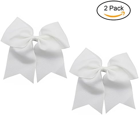 KALIYA 2Pcs 8“ White Cheerleading Bows Cheerleader Bows Ponytail Holder Hair Tie for Women Girls