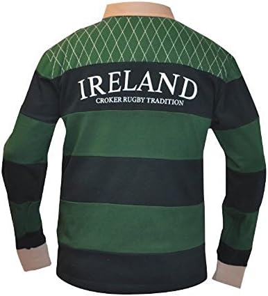 croker Traditional Green and Navy Striped Rugby Jersey - Cotton Long Sleeve Polo Shirt