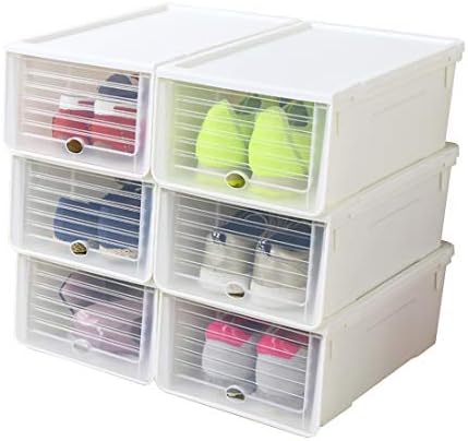 Clear Foldable Shoe Storage Boxes Closet Organizer White Blue Frame Front Open Pack of 6