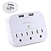 3 Outlet Surge Protector, Multi Plug Outlet Extender with 2 USB Wall Charger (Smart 2.4 A), Outlet Wall Adapter Power Strip for Travel Home, School, Office - 490Joules White
