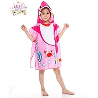 Toddler Hooded Beach Bath Towel - Baby Shark Soft Beach Towel Swim Pool Cover up Poncho Cape for Girls Kids Children Gift, 7-12 Years Old Bath Robe