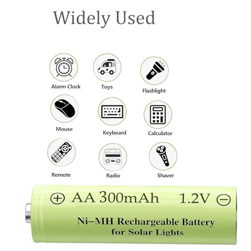 12 Packs 1.2V AA 300mAh Ni-MH Rechargeable Batteries for Solar Lights (AA Size)