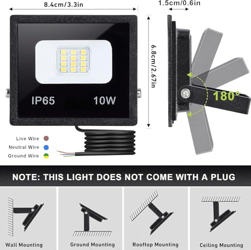 YIQIBRO Outdoor LED Spotlights 20W, 4 Packs 2000LM 6500K LED Floodlight, IP65 Waterproof Cool White Spotlight for Home, Garage, Patio, Terrace, Garden