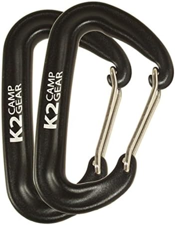 Wiregate Carabiner Set by K2 Camp Gear (2 Pack) Aluminum. Holds 2400lbs Each - Camping Hammock Upgrade (Black)
