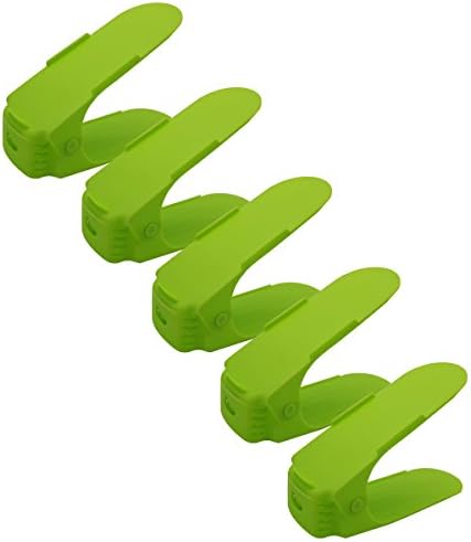 5 Pieces Shoe Slots 3 Step Adjustable Space Saver Organizer, Premium Shoes Slots Holder, Double Layer Storage Rack Holder Closet Organizer Space Saver Double Layer Hanger (Green)