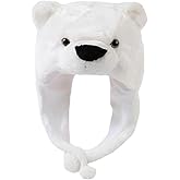DKUWBJAS Polar Bear Hat with White Bear Ears - Soft Plush Beanie Suitable for Adults and Teenagerst - Warm Winter Costume & Scarf for Halloween Parties | Funny Animal Accessory ﻿