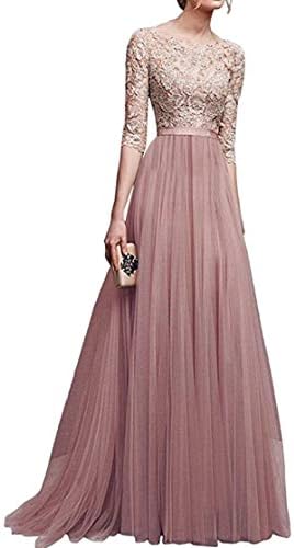 Alion Womens Vintage Floral Lace 3/4 Sleeves Floor Length Retro Evening Cocktail Formal Bridesmaid Gown Long Maxi Dress