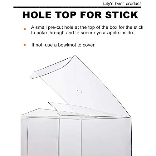 4"x4"x4" Clear Candy Apple Boxes Set With Hole Top for Caramel Apples, Ornaments,Treats. Pack of