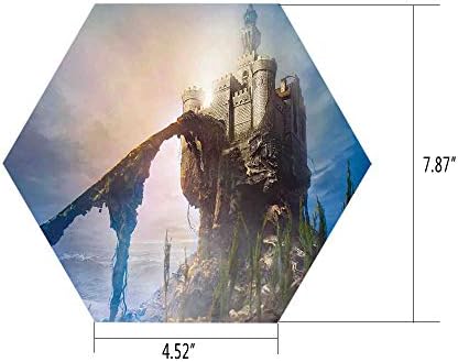 iPrint Hexagon Wall Sticker,Mural Decal,Medieval Decor,Old Ancient Fantastic Castle on The Hill Legendary Royal Stories of Middle Age Mist Art,Grey Blue,for Home Decor 4.52x7.87 10 Pcs/Set