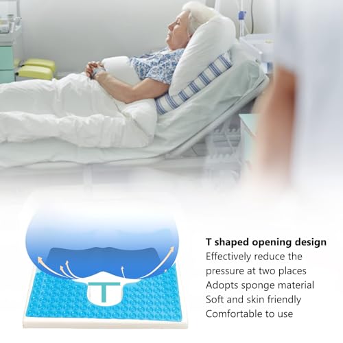 Anti-Bedsore Cushion, Memory Foam & Gel Seat Cushion with T-Shaped Opening, Triangular Slope Design for Tailbone & Sciatica Pain Relief, Anti-Slip, for Wheelchair, Office & Home Use