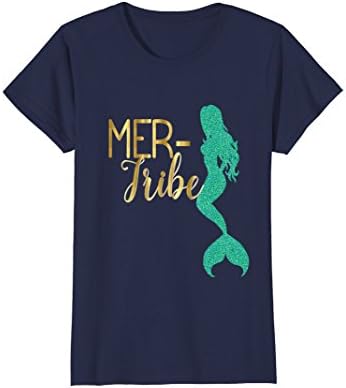 Womens Bridesmaid Mer Tribe Mermaid Shirt Wedding Bachelorette Gold Large Navy