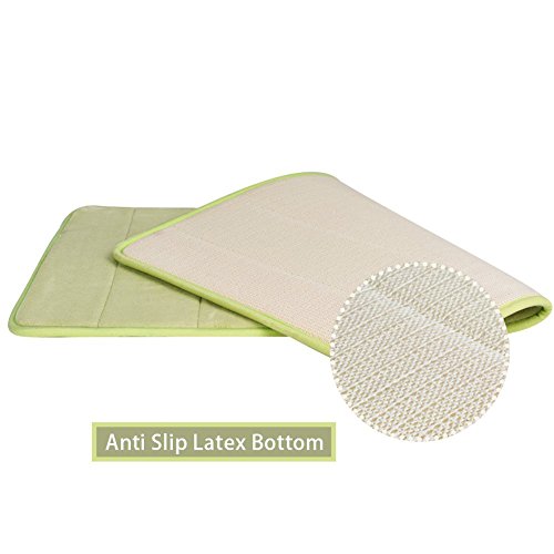 2Pcs 17"x 24" Sage Green Non Slip Coral Velvet Bathmat Absorbent Bath Rugs Memory Foam Bath Mats with Anti-Skid Bottom