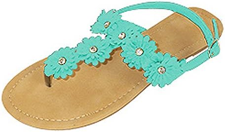 P26 Womens Roman Gladiator Sandals Flats Thongs Shoes W/Rhinestones (9/10, Mint)