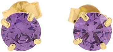 Kids 14K Yellow Gold CZ Cubic-Zirconia Basket Birthstone Stud Earrings, 4 MM (June-Alexandrite)
