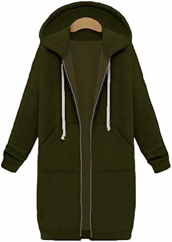 Oversized New Autumn Women Casual Long Hoodies Sweatshirt Coat Pockets Zip Up Outerwear Hooded Jacket Plus Size Tops Army Green XXL