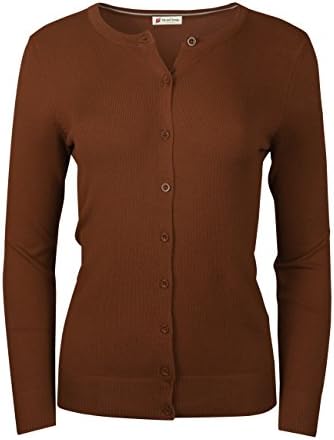 Me and Young Women's Round Neck Long Sleeve Button Front Cardigan Sweater MOCHA 1XL