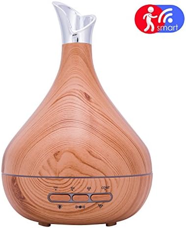Essential Oil Diffuser,Brecoy 300ml Ultrasonic Aroma Cool Mist Auto-Off Humidifier,Body Motion Sensor and 7 Color Changing LED Lights for Home Office Bedroom Baby Room Yoga Spa (Yellow Wood Grain)