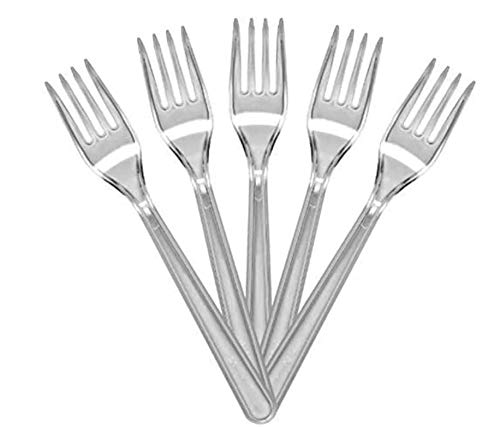 100 Clear Plastic Forks Strong Heavy Duty (Washable & Reusable)