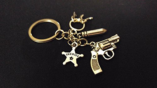 POLICE SHERIFF FIFE BADGE GUN BULLET CELL KEYS Silver Charm Keychain Unique Gift