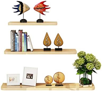 WUDENHOM Floating Wall Shelves, Set of 3 Pops CDs Display Storage Shelf Wood Modren Plants Towels Perfume Long Shelves for Home Office Bathroom White Maple