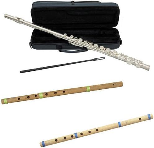 World Woodwind Pack - Silver Plated Closed Hole C Flute w/Bamboo Cane Whistle in D4 23" & Bamboo Cane Flute in D4 23.5"