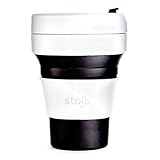 Stojo Collapsible Cup, Silicone, Travel Mug, Reusable, Leak Proof Lid, 12 oz, Black