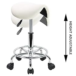 KKTONER Saddle Stool with Foot Rest PU Leather