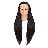 Hairginkgo 26-28 Cosmetology Mannequin Head Hair Styling Training Head Synthetic Fiber Manikin Head Doll Head with Clamp (black)