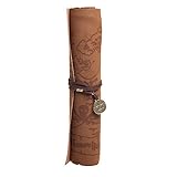 ReNext Autofor Retro Vintage Pirate Treasure Map Pattern Roll Up PU Leather Pencil Case Bag Holder Pouch Carrier Cosmetic Makeup Pouch Card Pocket (Devil Coin)