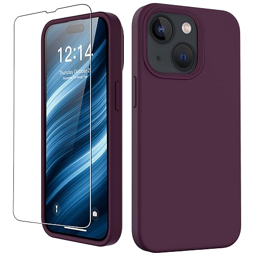 FUNMIKO Compatible with iPhone 15 Case with Screen Protector,Upgraded Liquid Silky Soft Silicone,Fashionably Designed for Women and Girls,Protective Phone Cover,Plums Color