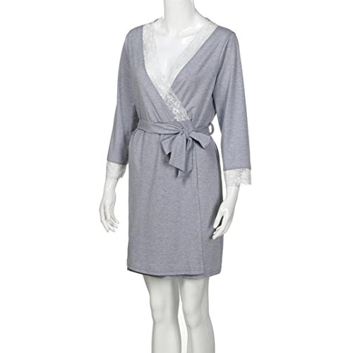 TiTCool Women's Maternity Nursing Clothes Breastfeeding Dress Lace V Neck Waist Adjustable Belt (XL, Dark Gray | Long Sleeve) - Thumbnail 4
