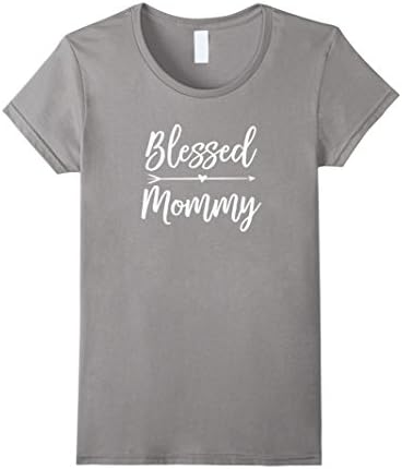 Women's Blessed Mommy Shirt with Heart and Arrow Medium Slate
