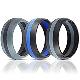 ThunderFit Silicone Wedding Band / Engagement Ring - 3 Rings Pack - 8.7mm Wide (2mm Thick) - Middle Line (9)
