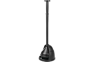 mDesign Plastic Toilet Plunger with Storage Holder Cover Set, Compact Discreet Freestanding Caddy for Bathroom, Powder Room, Modern Design - Heavy Duty - Hyde Collection - Black