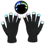 Foxnovo Novelty 7-mode LED Gloves Rave Light Finger Lighting Flashing Glowing Unisex Gloves - One Pair (Black)