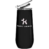 Slant Collections Stainless Steel Champagne Drink Tumbler, 12-Ounce, Party Animal