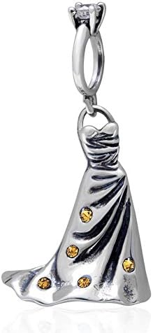 Charmstar Wedding Dress Dangle Charm with Australian Crystal Authentic Sterling Silver Pendant Bead for European Bracelet Compatible (Topaz Color)