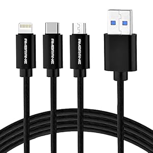 Ambrane Unbreakable 3 in 1 Fast Charging Braided Multipurpose Cable for Speaker with 2.1 A Speed – 1.25 meter, Black