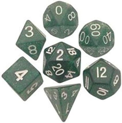 Polyhedral 7 Die Set Resin Dice: Ethereal Green with White Numbers