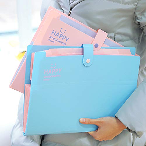 File Folder Organizer 12 Pockets Expanding File Folder with 20 Pcs Labels A4 Paper Letter Size Portable Accordion Document Organizer for Business Office School Home (Blue)
