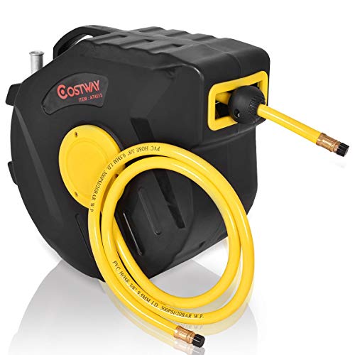 Costway 3/8" Retractable Auto Rewind Air Hose Reel Tools Compressor 300 PSI Garage For Auto Repair (50ft)