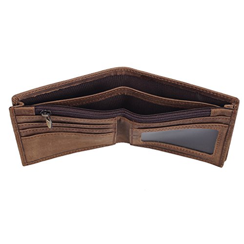 Polare Men's RFID Blocking Cowboy Genuine Natural Crazy Horse Leather Bifold Wallet